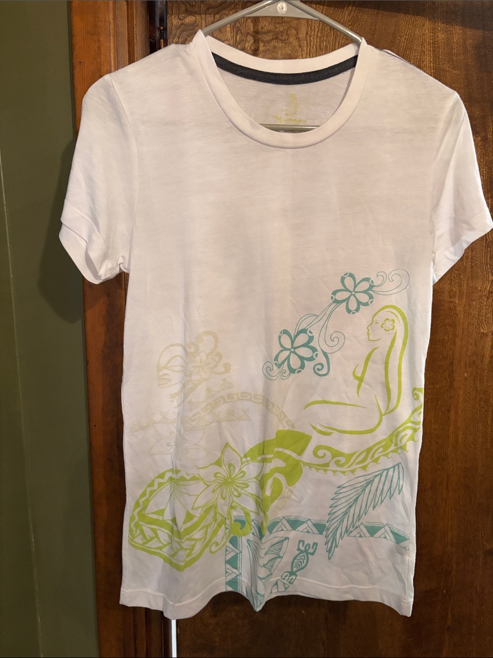 White Short-Sleeve Graphic Tee with Lime & Aqua Floral Motif